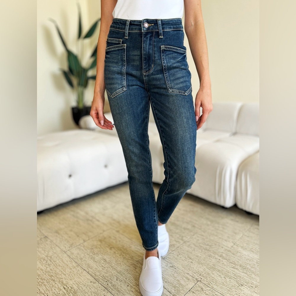 NWT Judy Blue PLUS + REG Size Dark Wash High Waisted Cargo Pocket Skinny Jeans